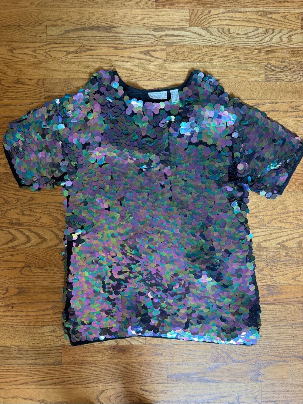 Vintage Elisabeth Liz Claiborne Iridescent Sequin Short Sleeve Top